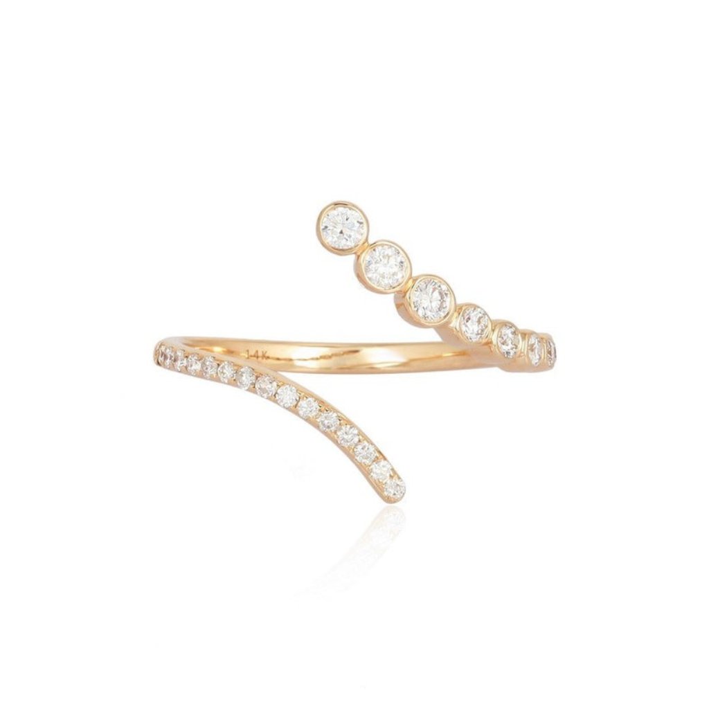Diamond Bezel Open 14k (Or 18k Upon Request) Yellow Gold Spiral Ring